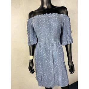 OPHELIA ROE  Mini Dress‎ Polka Dot Smocked Casual Short Sleeve Blue xl